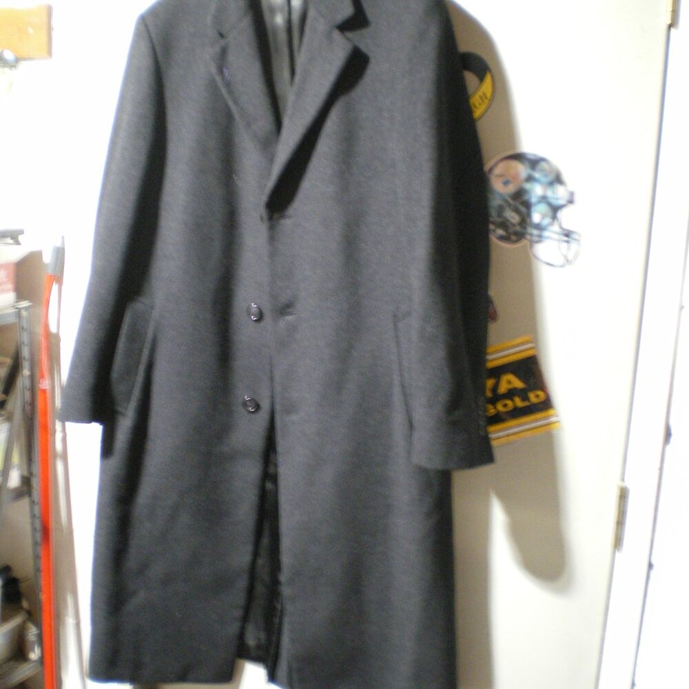 Nautica Long Black Wool Overcoat / Trench Coat, Size 42L